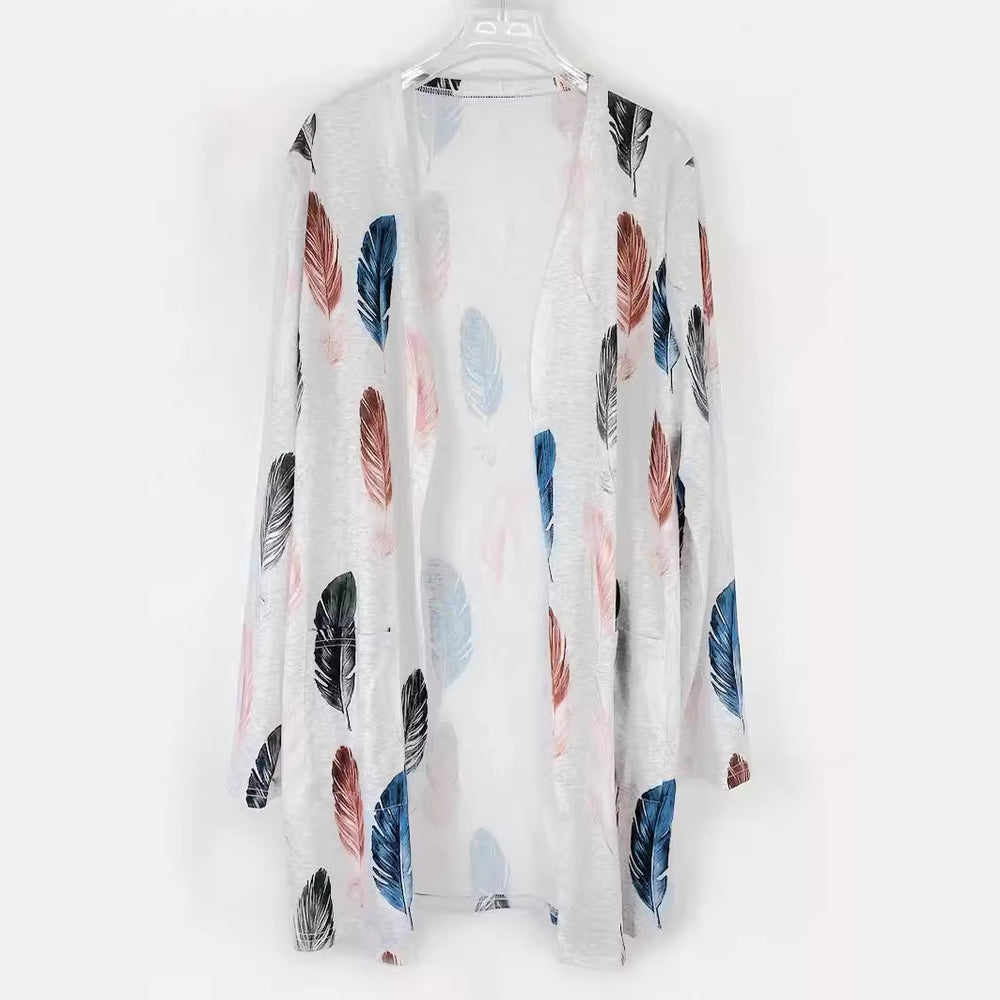 Damen Langer Cardigan mit floralem Muster und praktischen Taschen EB