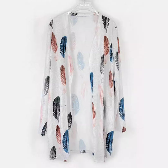 Damen Langer Cardigan mit floralem Muster und praktischen Taschen EB