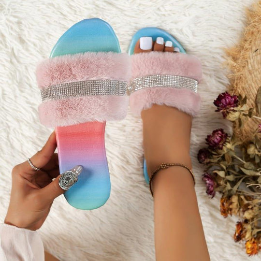 Damen Flausche Slipper mit glitzernden Akzenten EB