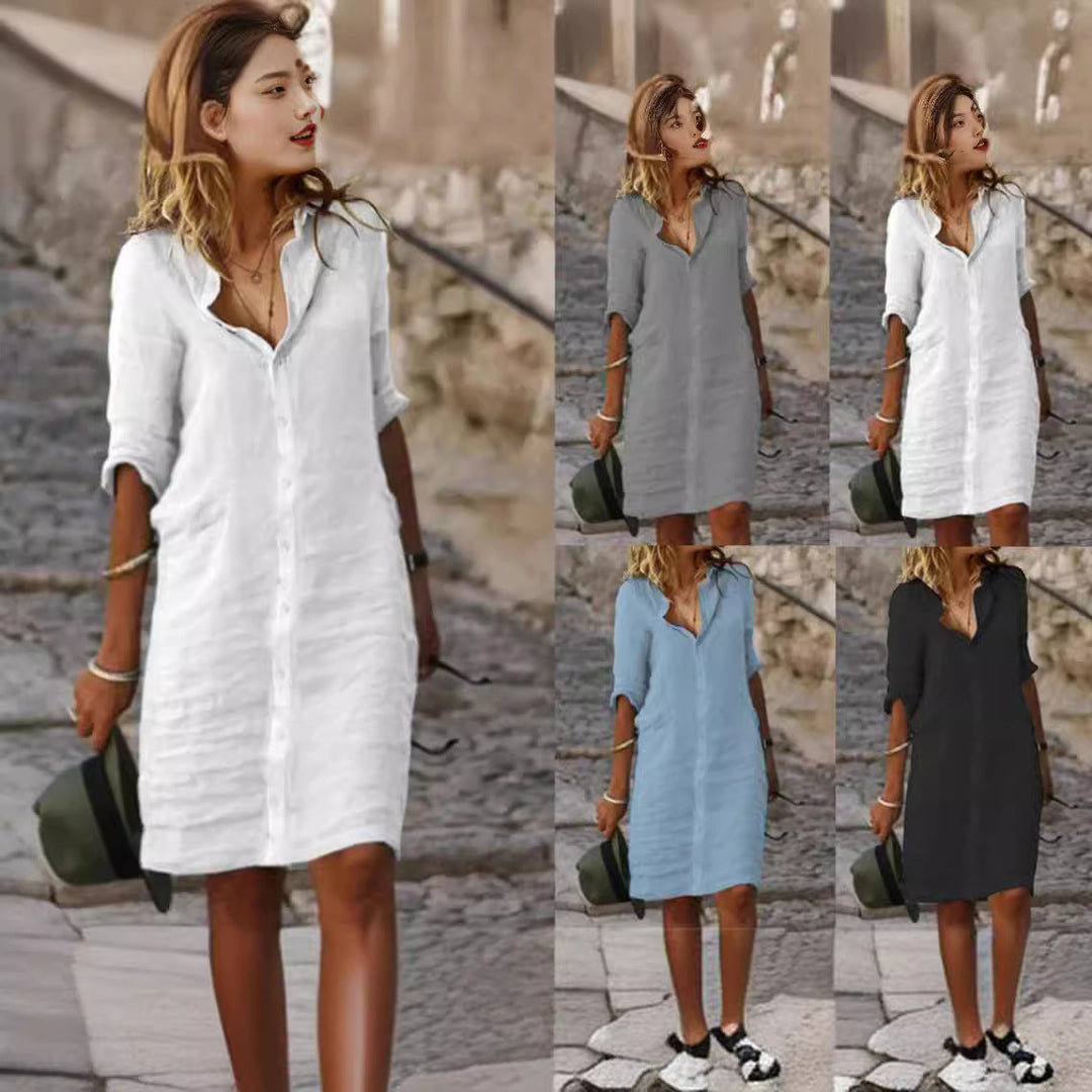 Damen Lässiges Hemdkleid mit Schicken Details EB