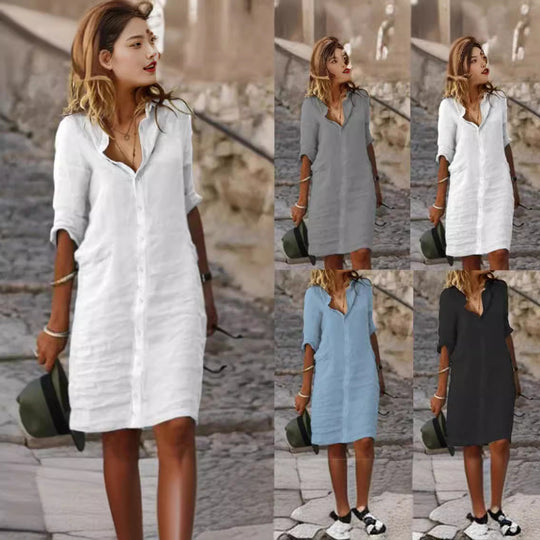 Damen Lässiges Hemdkleid mit Schicken Details EB