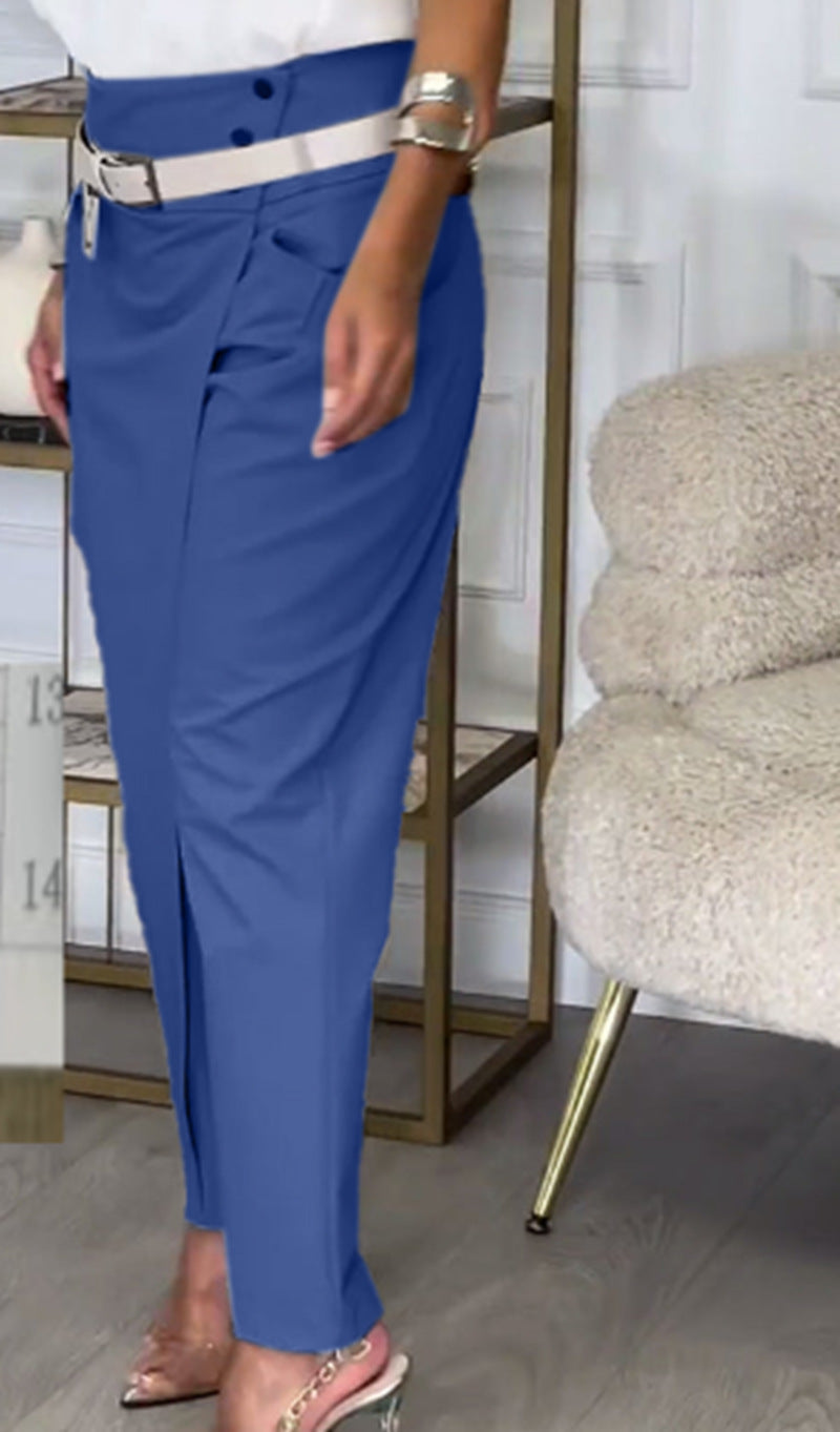 Damen Elegante Hochwasserhose mit raffinierter Drapierung und seitlichem Schlitz Heidi-Mode