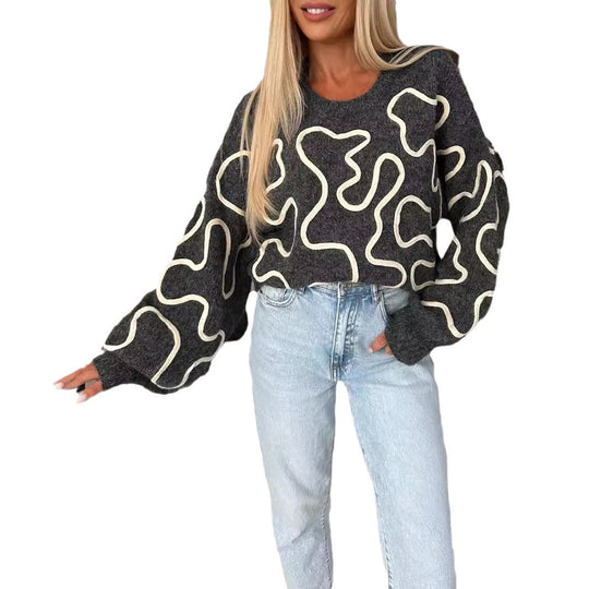 Damen kuscheliger Strickpullover mit kreativem Muster EB
