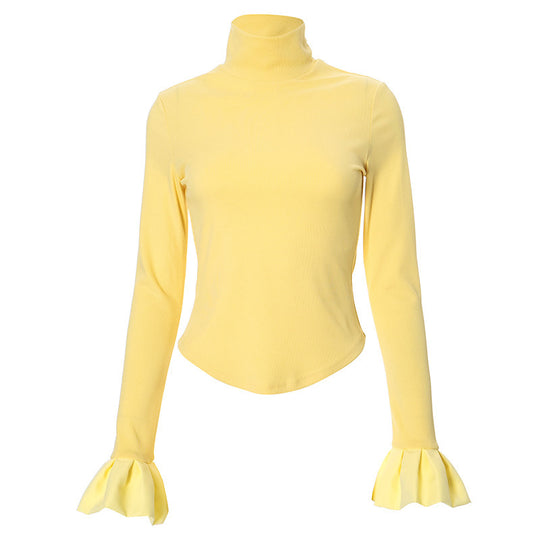 Damen Elegantes Longsleeve-Top mit hohen Kragen und Rüschendetails EB