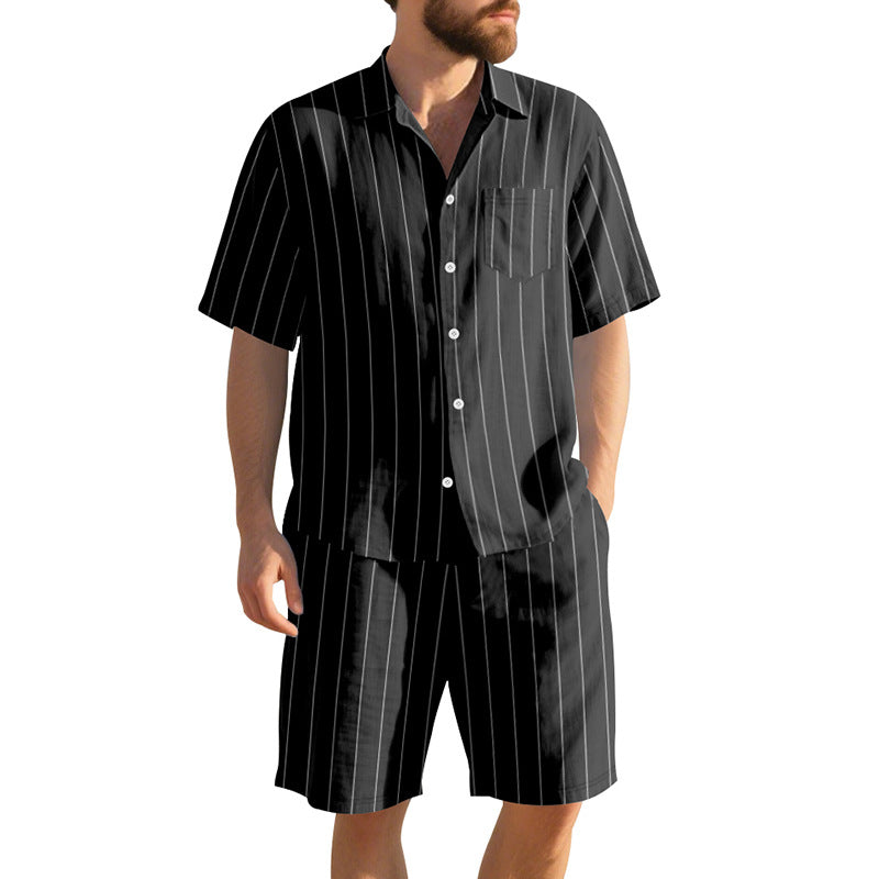 Herren Kurzarm-Pyjama-Set mit dezentem Streifenmuster und praktischer Brusttasche EB