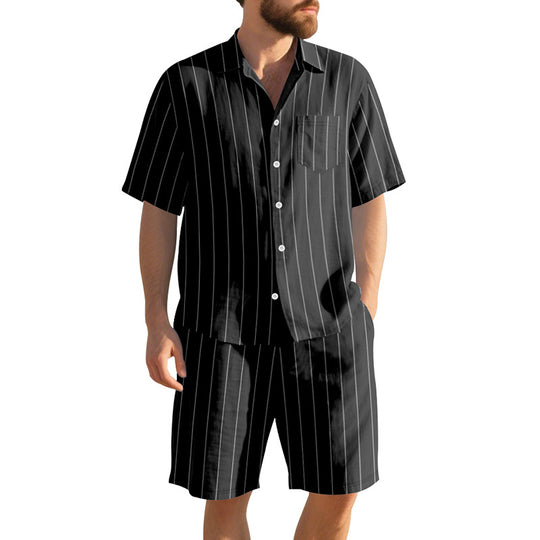 Herren Kurzarm-Pyjama-Set mit dezentem Streifenmuster und praktischer Brusttasche EB
