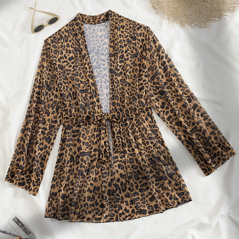 Damen luftiger Strandüberwurf mit trendy Leopardenprint EB