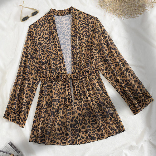 Damen luftiger Strandüberwurf mit trendy Leopardenprint EB