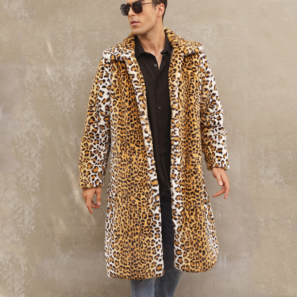 Herren Eleganter Kunstpelzmantel im Leopardenlook EB