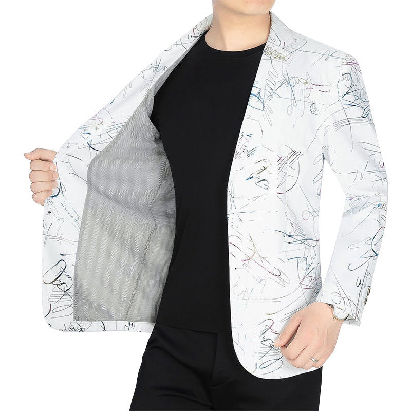 Herren Einreihiges Casual-Sakko mit künstlerischem Kritzel-Print und leichtem Halbfutter EB
