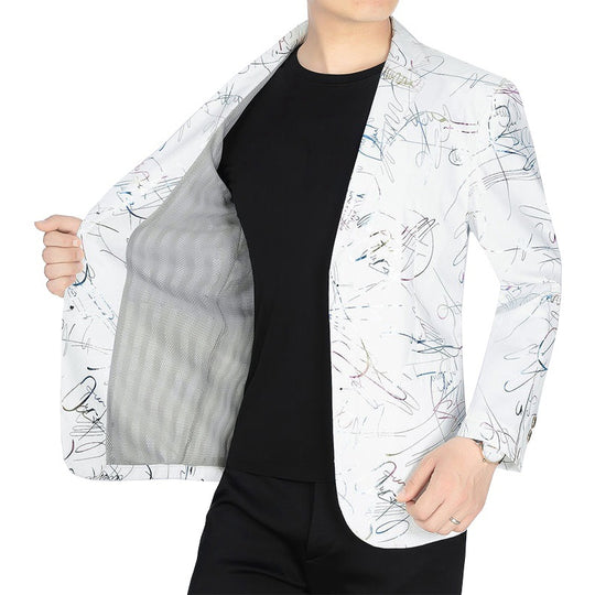 Herren Einreihiges Casual-Sakko mit künstlerischem Kritzel-Print und leichtem Halbfutter EB