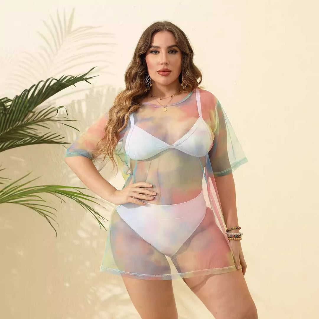 Damen transparenter Strandüberwurf aus leichtem Netzmaterial EB