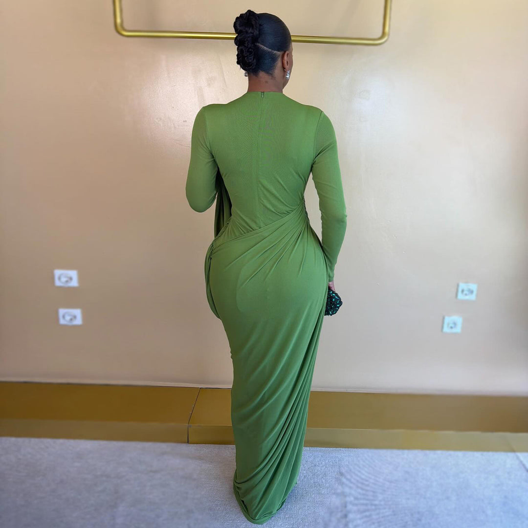 Damen Maxikleid mit innovativem Drapé und figurbetontem Schnitt EB
