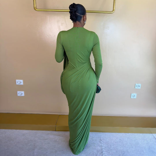 Damen Maxikleid mit innovativem Drapé und figurbetontem Schnitt EB