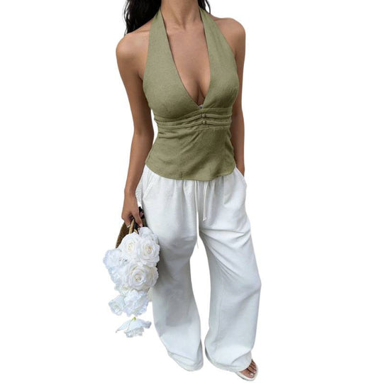 Damen elegantes und tailliertes Bustier-Top mit tiefem V-Ausschnitt EB