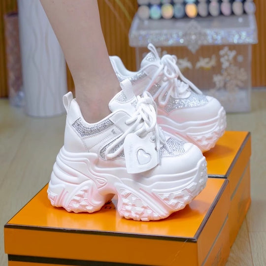 Damen Komfortable Chunky Sneakers mit modischen Glitzerdetails EB