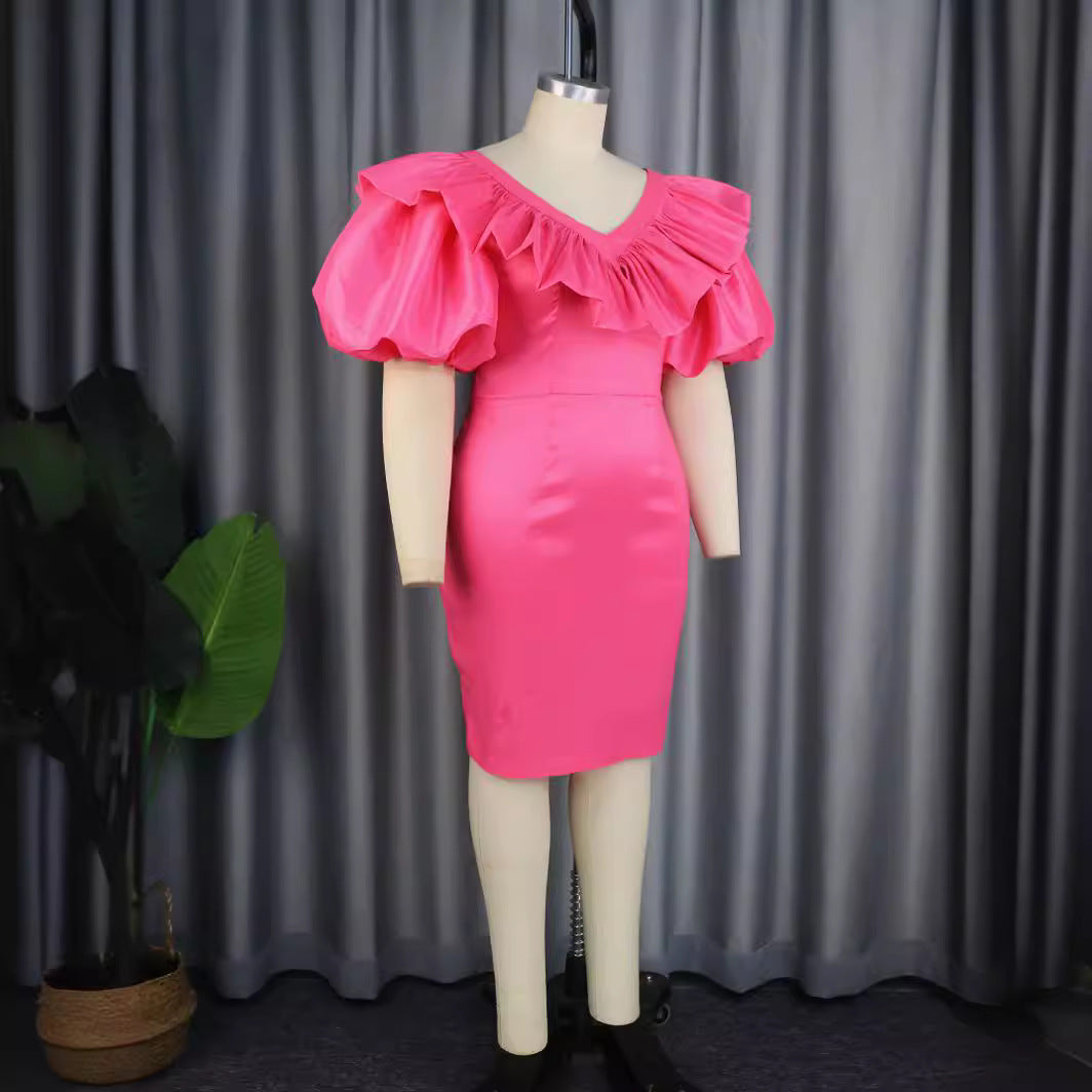 Damen figurbetontes Kleid mit voluminösen Rüschenärmeln EB 1778622988