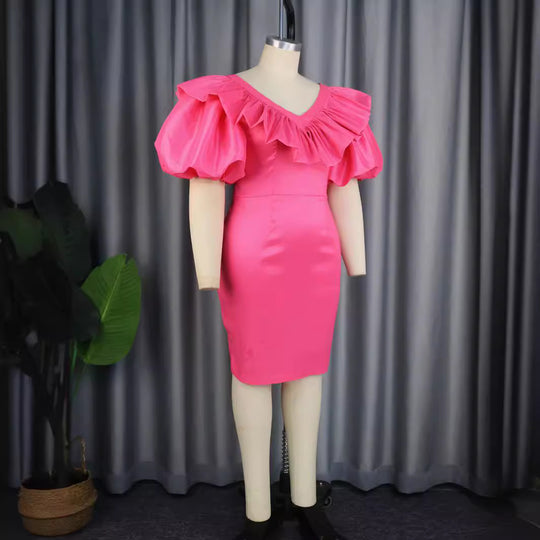 Damen figurbetontes Kleid mit voluminösen Rüschenärmeln EB 1778622988