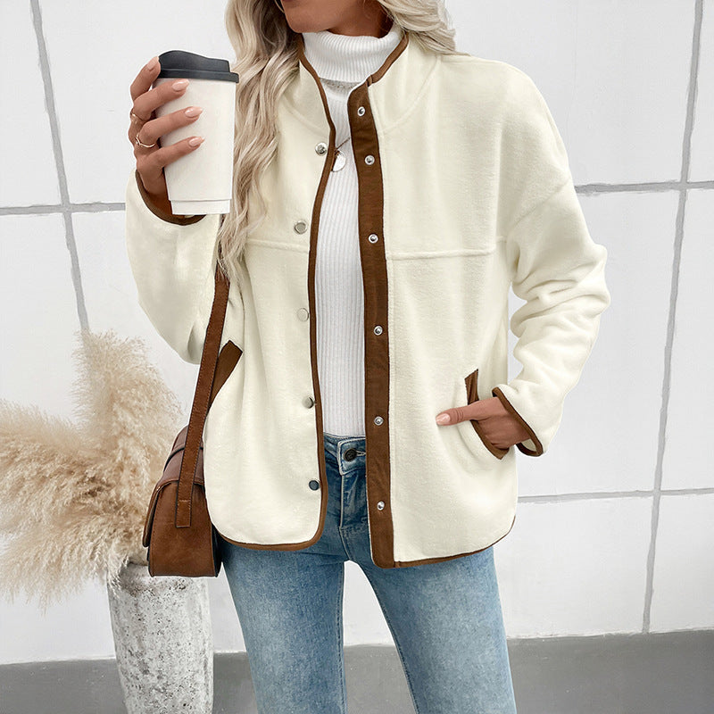 Damen Kuschelige Fleecejacke mit Kontrastelementen EB