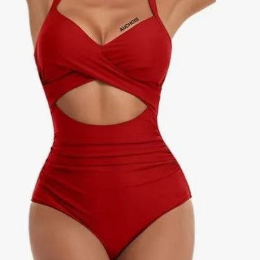 Damen Einteiliger Bikini mit modischem Cut-Out und Animal-Print EB