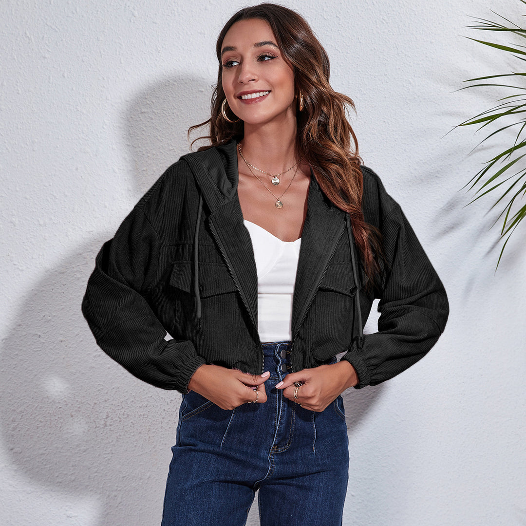Damen lässige Kapuzenjacke mit großzügigen Taschen und Reißverschluss EB