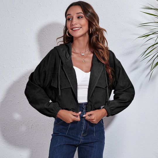 Damen lässige Kapuzenjacke mit großzügigen Taschen und Reißverschluss EB