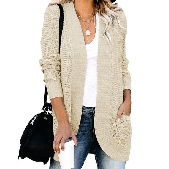 Damen lässige Strickjacke mit Taschen und offener Front EB
