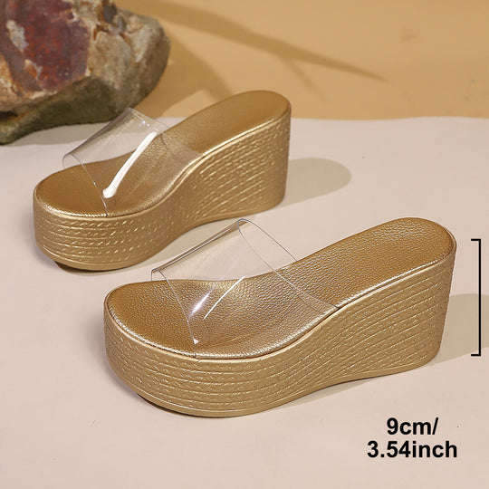 Damen Wedge-Pantoletten mit transparentem Obermaterial und komfortablem Fußbett EB