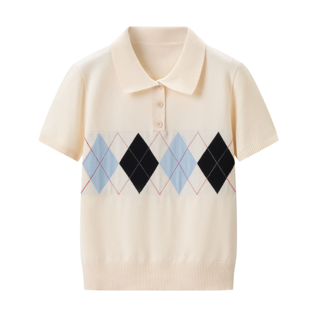 Damen Poloshirt mit modernem Rautenmuster und feinem Baumwollstoff EB
