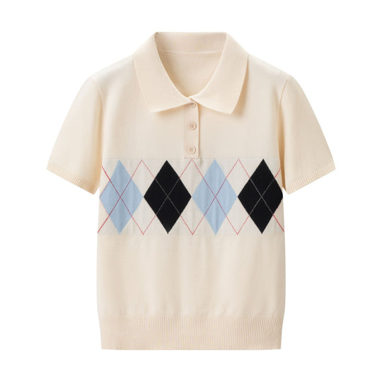 Damen Poloshirt mit modernem Rautenmuster und feinem Baumwollstoff EB