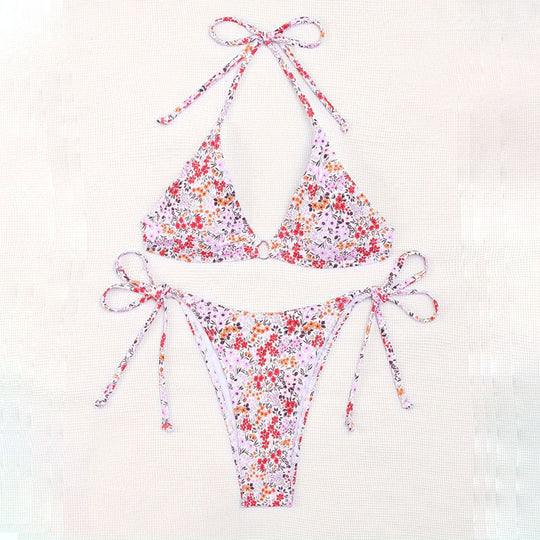 Damen Triangel-Bikini mit floralem Muster und verstellbaren Bindebändern EB