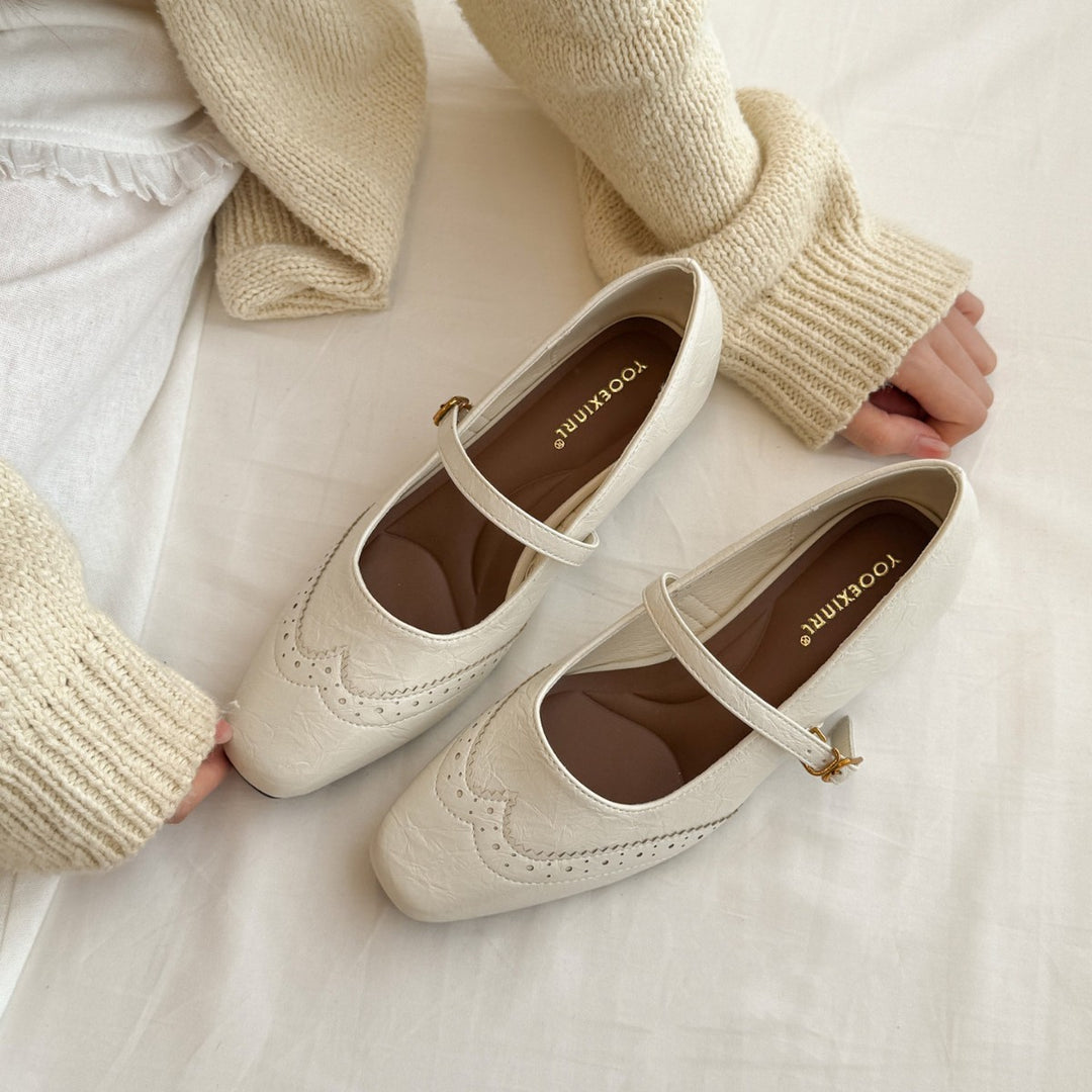 Damen Mary Jane Ballerinas mit elegantem Riemchen und verspieltem Detail EB