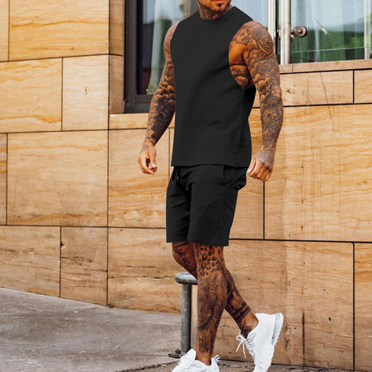 Herren sportliches Tanktop und Shorts-Set mit elastischem Bund EB