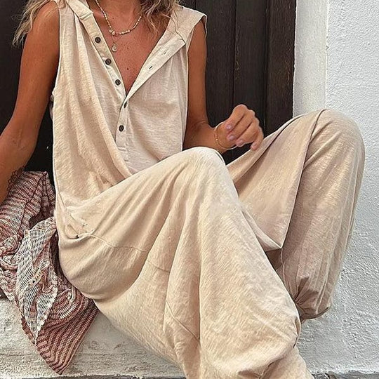 Damen Lässiger Jumpsuit mit Knopfverschluss und praktischen Seitentaschen EB