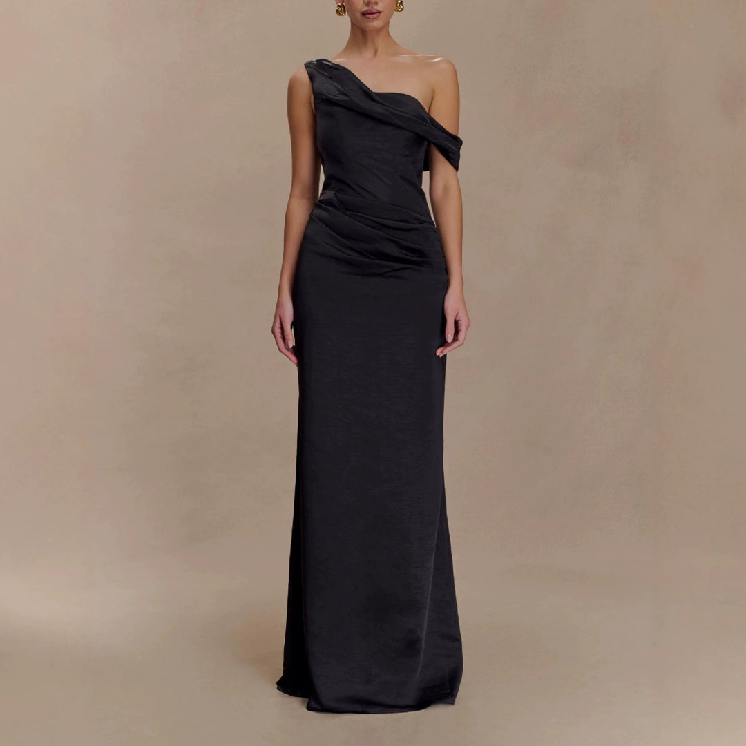 Damen Elegantes asymmetrisches Maxikleid mit raffinierter Drapierung EB