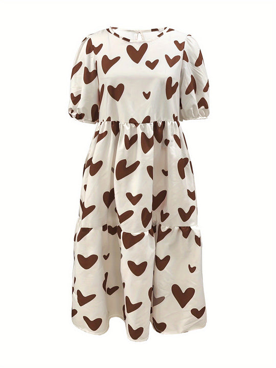 Damen Minikleid mit modernem Herzmuster und luftigen Ärmeln EB