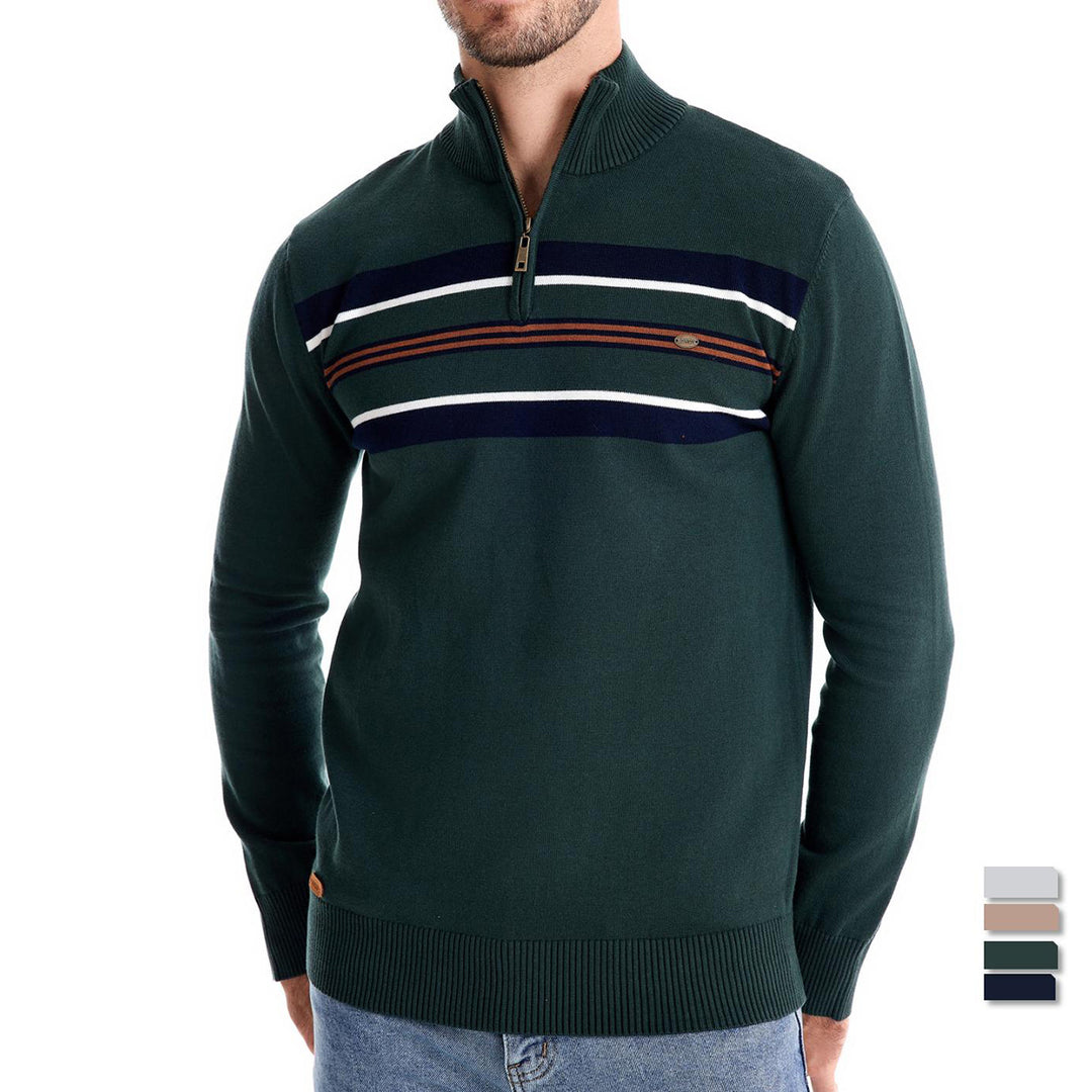 Herren Strickpullover mit halbem Reißverschluss und modischen Streifen EB