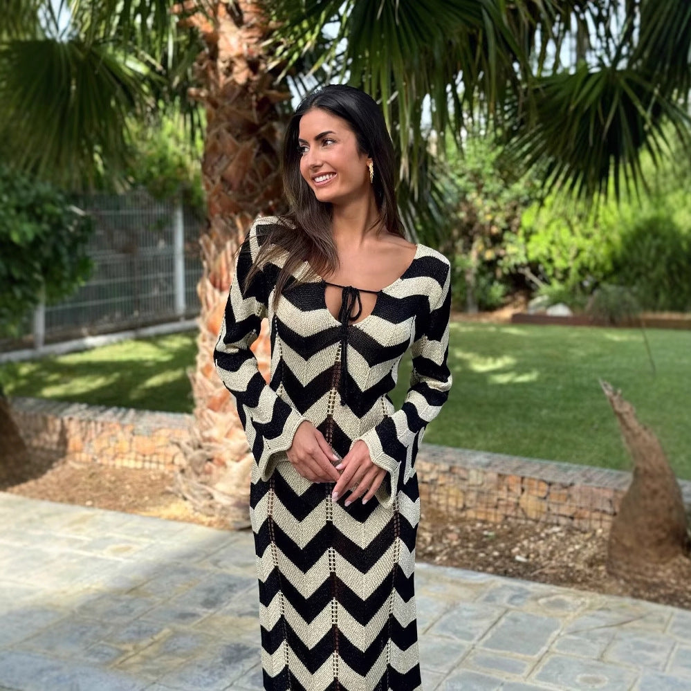 Damen Maxikleid mit zigzag Muster EB