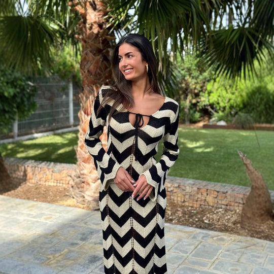 Damen Maxikleid mit zigzag Muster EB