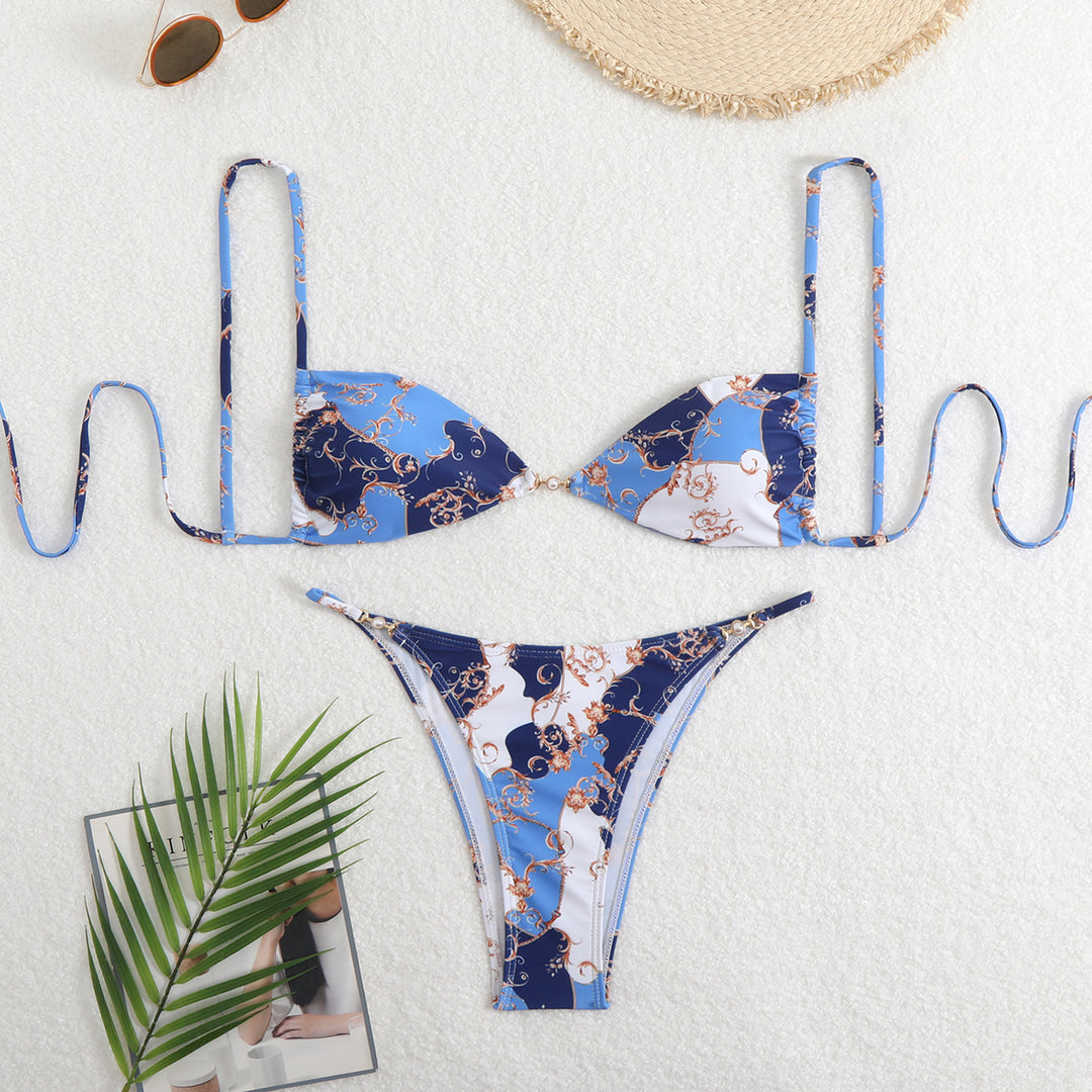 Damen Triangel-Bikini mit verstellbaren Trägern und elegantem Blumendruck EB