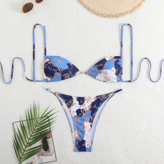 Damen Triangel-Bikini mit verstellbaren Trägern und elegantem Blumendruck EB