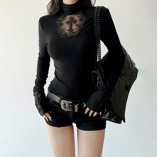 Damen figurbetonte Bluse mit Rüschendetails und Schnürung EB