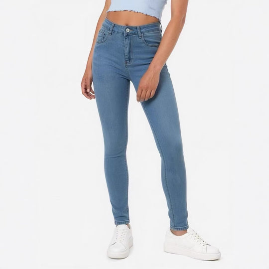 Damen nan hochgeschnittene Skinny-Jeans mit figurformendem Stretch und knöchellanger Passform EB