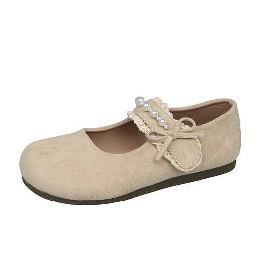 Damen Ballerina mit elegantem Schleifenverzierung und hochwertiger Plüschoberfläche EB