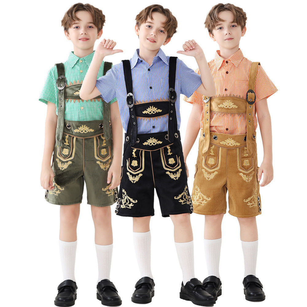 Unisex nan traditionelle Kinderlederhose mit verstellbaren Hosenträgern und aufwendiger Stickerei EB