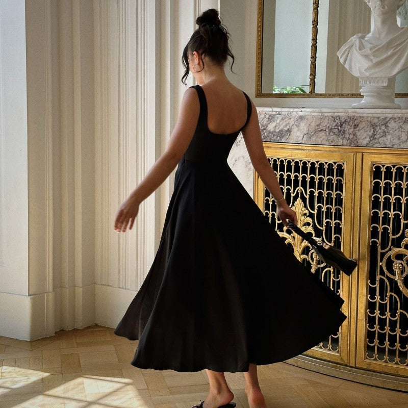 Damen Elegantes Maxikleid mit quadratischem Ausschnitt und fließendem Rock EB
