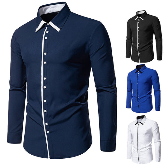 Herren elegantes Langarmhemd mit kontrastierendem Kragen und feinen Knopfdetails EB