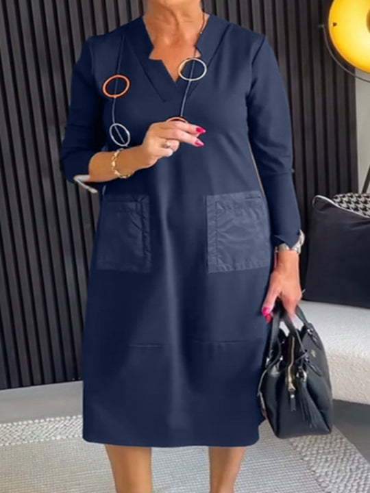 Damen elegantes und vielseitiges Midikleid mit Taschen Heidi-Mode
