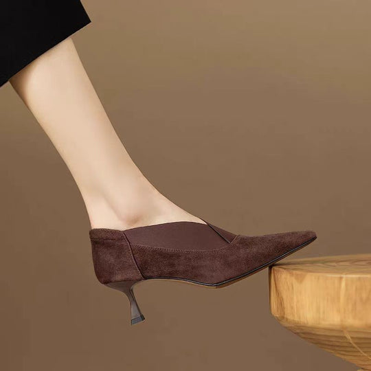 Damen Elegante spitze Pumps mit modischem V-Ausschnitt und weicher Veloursoberfläche EB