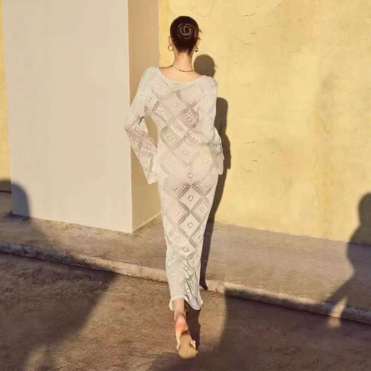 Damen Figurschmeichelndes Maxikleid mit tiefem V-Ausschnitt EB